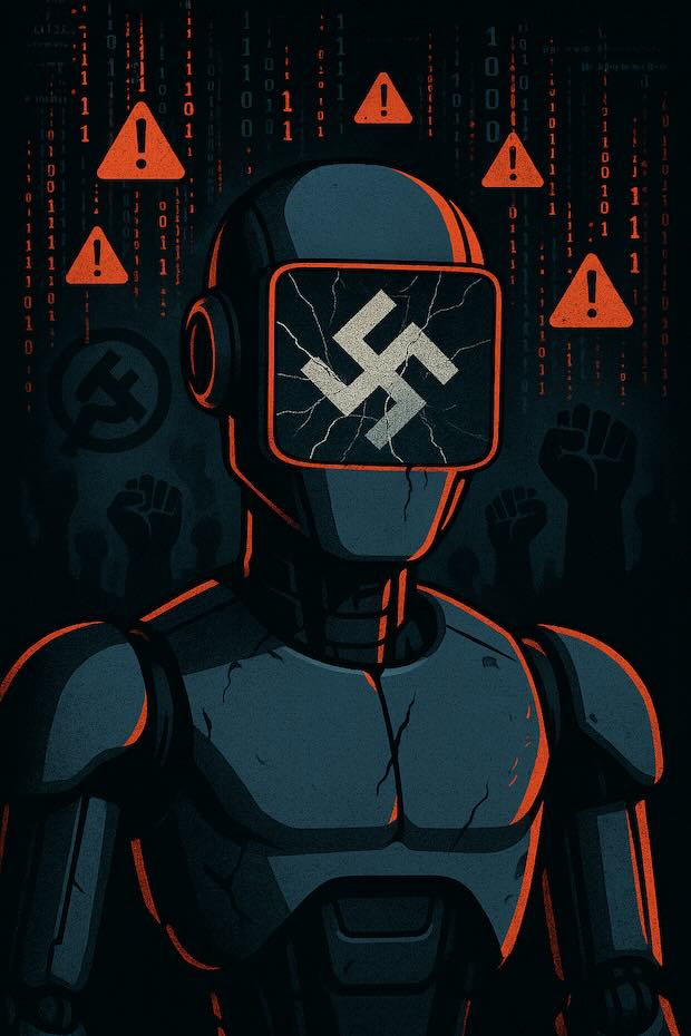 Grok AI Nazi controversy digital illustration showing algorithmic bias and AI ethics failure