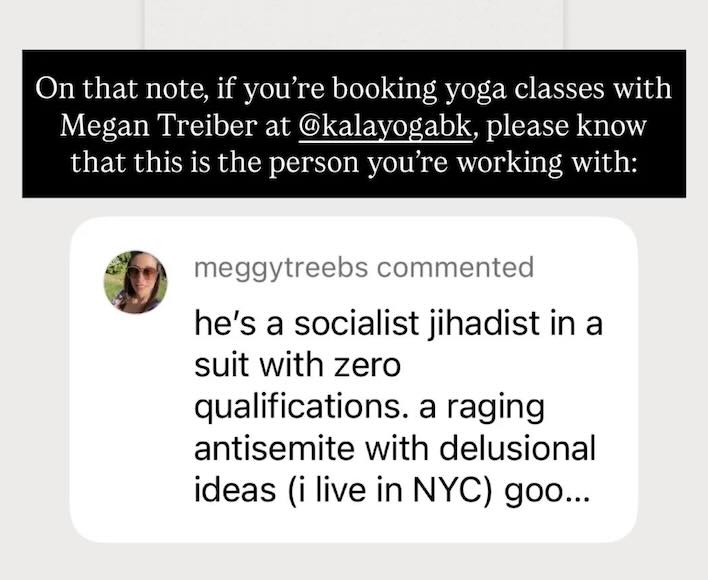 Brooklyn yoga community warning Megan Hope Kala Yoga instructor reviews safety concerns Bushwick Williamsburg Islamophobic behavior