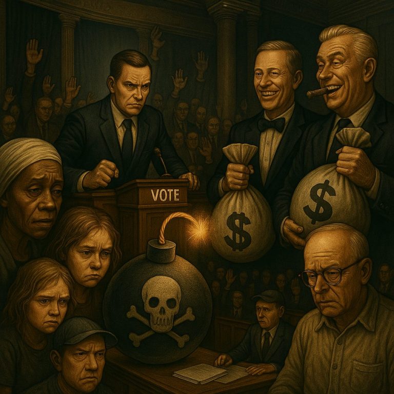 Cartoon comic illustration of the U.S. Senate passing Trump’s “Big Beautiful Bill
