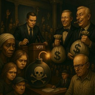 Cartoon comic illustration of the U.S. Senate passing Trump’s “Big Beautiful Bill