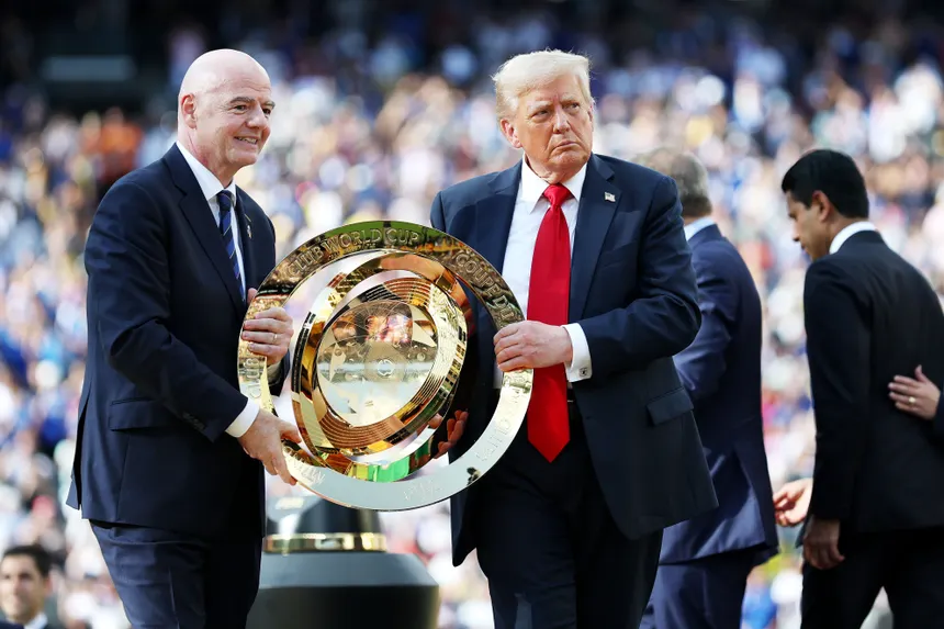 Trump steals FIFA Club World Cup trophy at MetLife Stadium with Chelsea and FIFA President Gianni Infantino