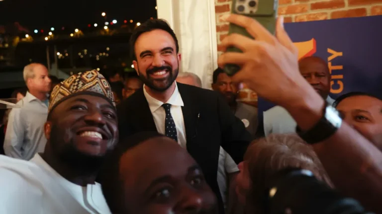 Zohran Mamdani celebrates his primary victory in Queens.